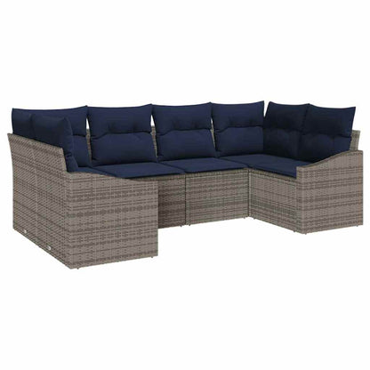 Tuinbankenset met opslag 6 pcs Grijs en Marineblauw poly rattan
