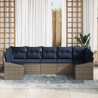 Modulaire tuinbankenset 7-persoons poly rattan acaciahout grijs marineblauw