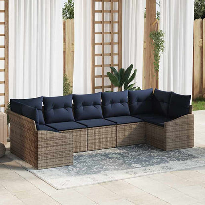 Tuinbankenset met opslag 7 pcs Grijs en Marineblauw poly rattan
