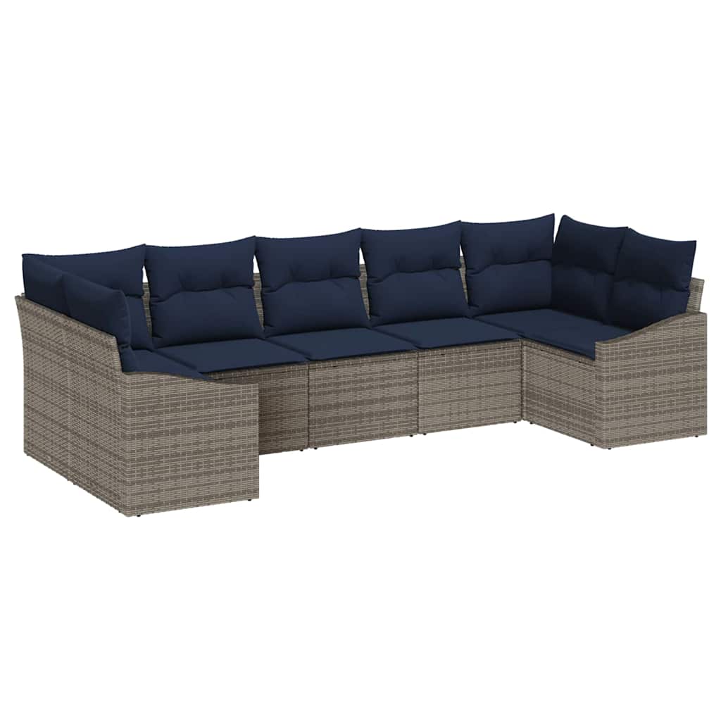 Tuinbankenset met opslag 7 pcs Grijs en Marineblauw poly rattan