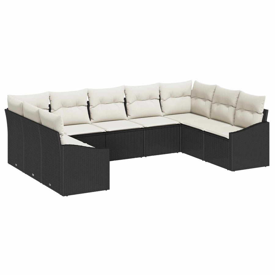 Tuinbankenset met opslag 9 pcs Zwart en Crème poly rattan