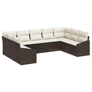 Tuinbankenset poly rattan bruin crème 9-delig modulair