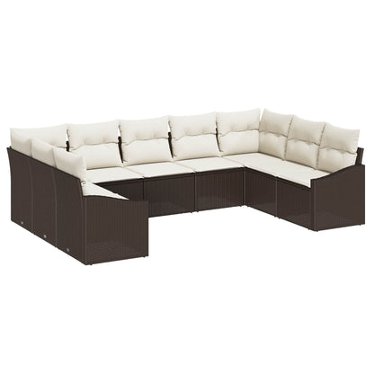 Tuinbankenset met opslag 9 pcs Bruin en Crème poly rattan