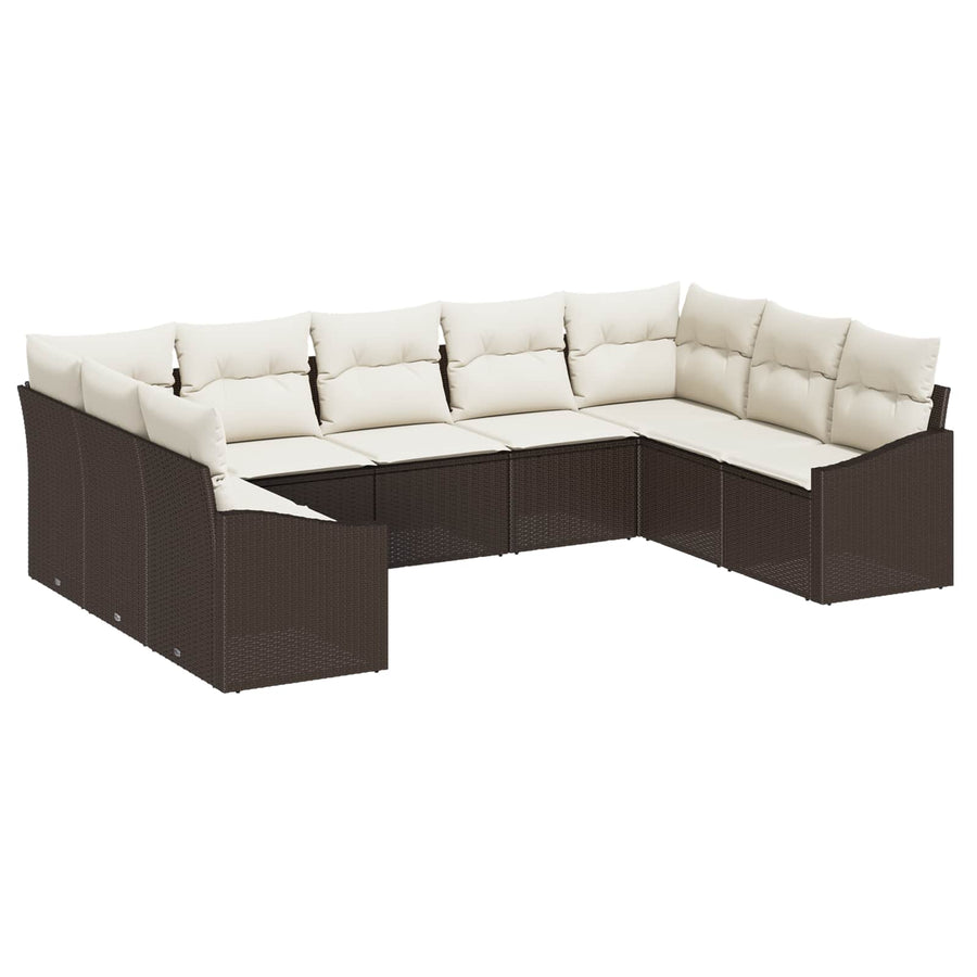 Tuinbankenset met opslag 9 pcs Bruin en Crème poly rattan