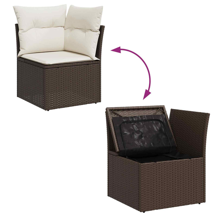 Tuinbankenset met opslag 9 pcs Bruin en Crème poly rattan