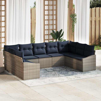 Tuinbankenset met opslag 9 pcs Grijs en Marineblauw poly rattan