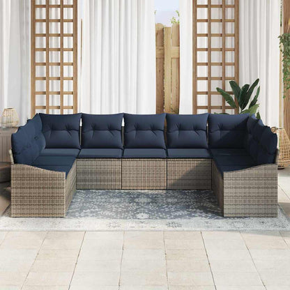Tuinbankenset met opslag 9 pcs Grijs en Marineblauw poly rattan