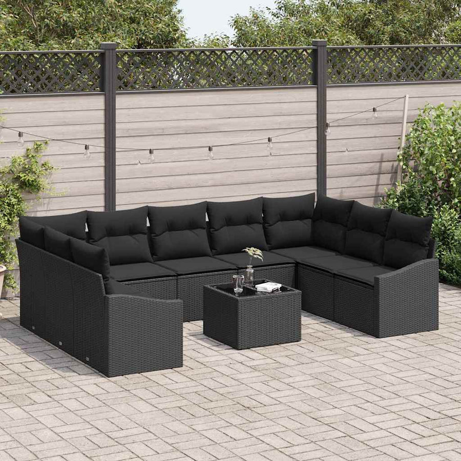 Tuinbankenset met opslag Zwart poly rattan