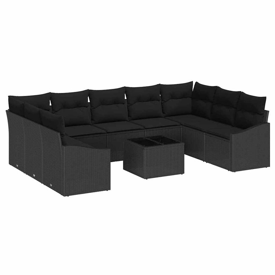 Tuinbankenset met opslag Zwart poly rattan
