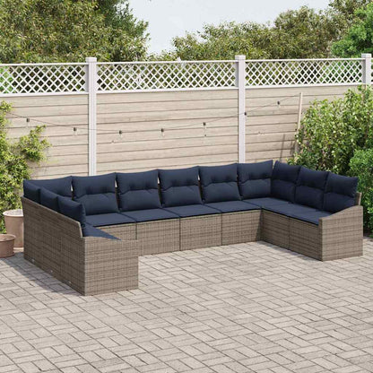 Tuinbankenset 10 pcs Grijs en Marineblauw poly rattan
