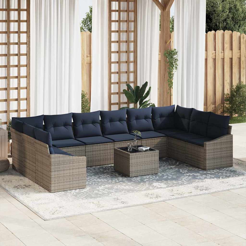 Tuinbankenset met opslag Grijs en Marineblauw poly rattan