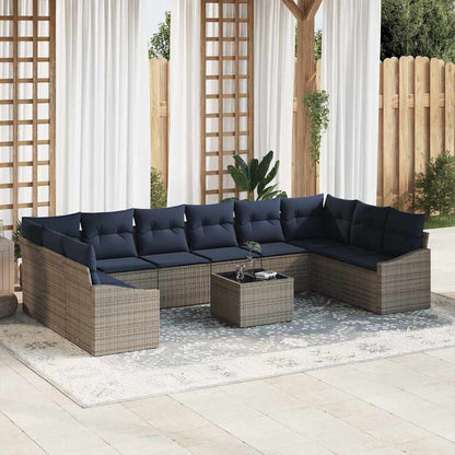 Tuinbankenset met opslag Grijs en Marineblauw poly rattan