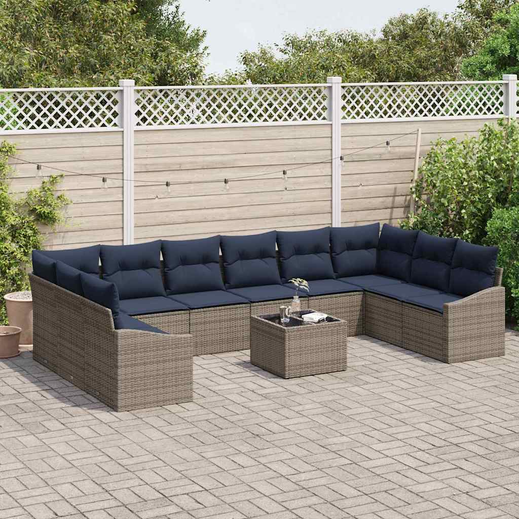 Tuinbankenset met opslag Grijs en Marineblauw poly rattan