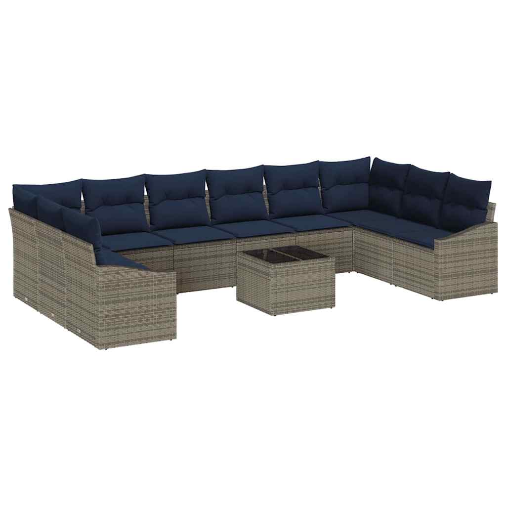 Tuinbankenset met opslag Grijs en Marineblauw poly rattan