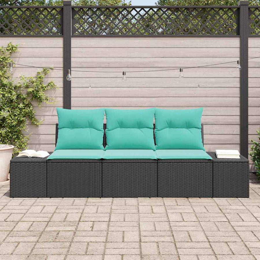 Tuinbankenset 3 st Zwart en Turquoise poly rattan