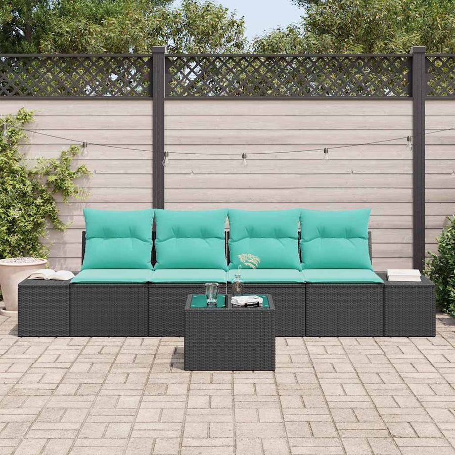 Tuin Sofa Set 5 st Zwart en Turquoise poly rattan