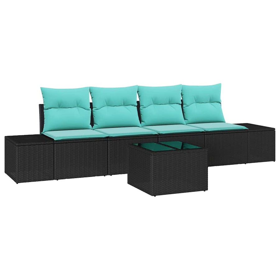 Tuin Sofa Set 5 st Zwart en Turquoise poly rattan