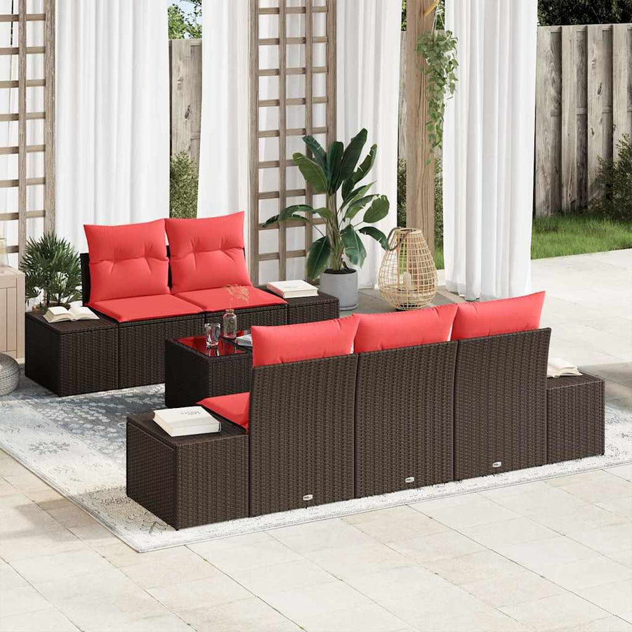 Tuin Sofa Set 6 st Beige en Rood poly rattan