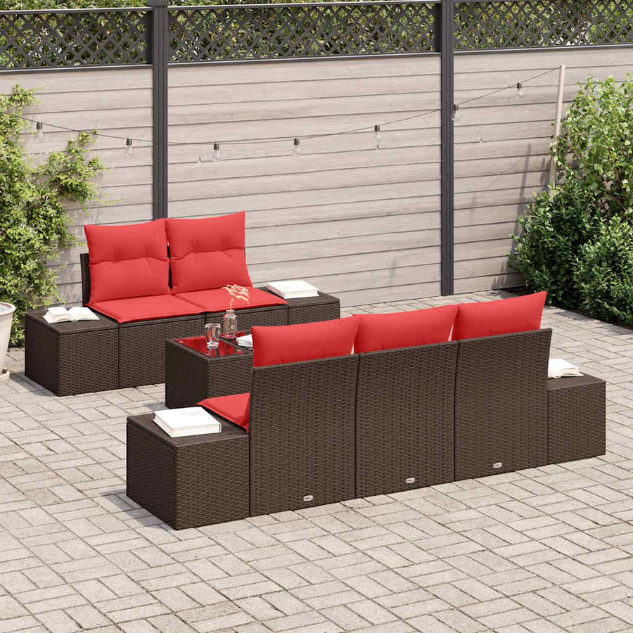 Tuin Sofa Set 6 st Beige en Rood poly rattan