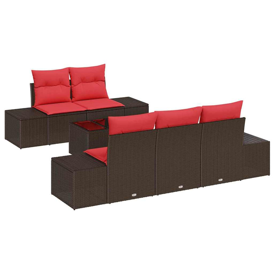 Tuin Sofa Set 6 st Beige en Rood poly rattan
