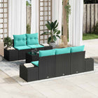Tuinset poly rattan zwart turquoise 6-delig