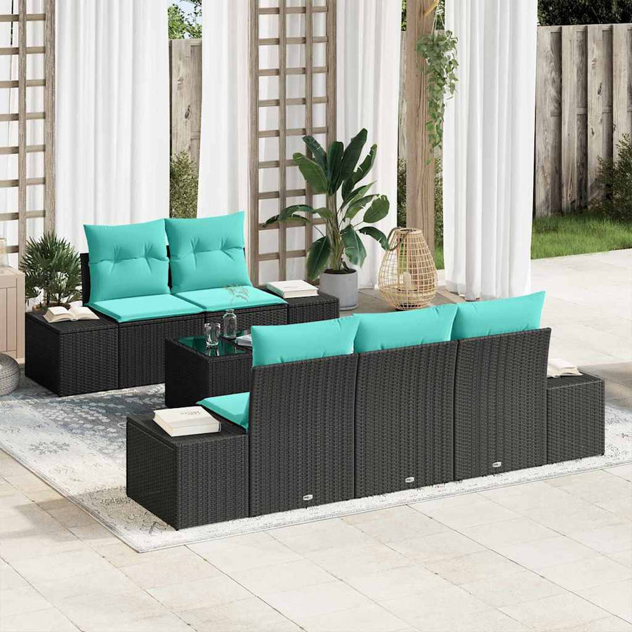 Tuin Sofa Set 6 st Zwart en Turquoise poly rattan