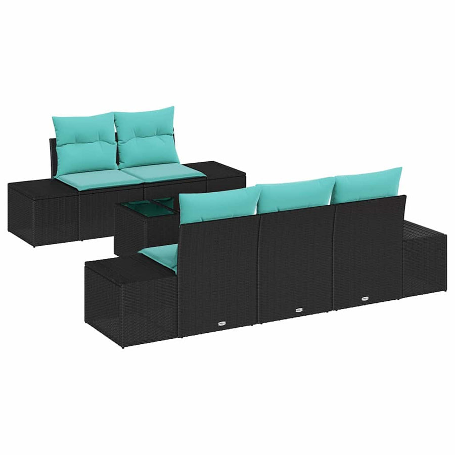 Tuin Sofa Set 6 st Zwart en Turquoise poly rattan