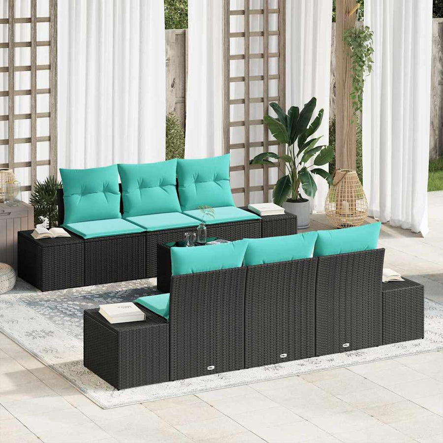 Tuin Sofa Set 8 st Zwart en Turquoise poly rattan