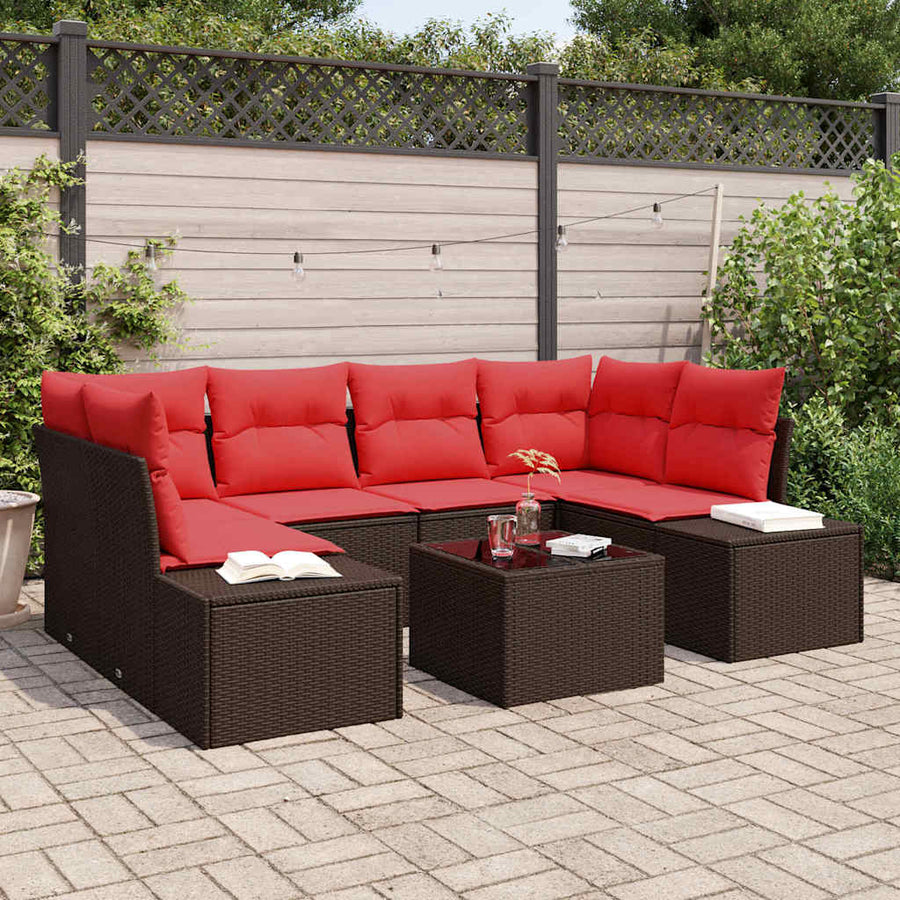 Tuin Sofa Set 8 st Beige en Rood poly rattan