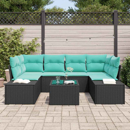 Tuin Sofa Set 8 st Zwart en Turquoise poly rattan