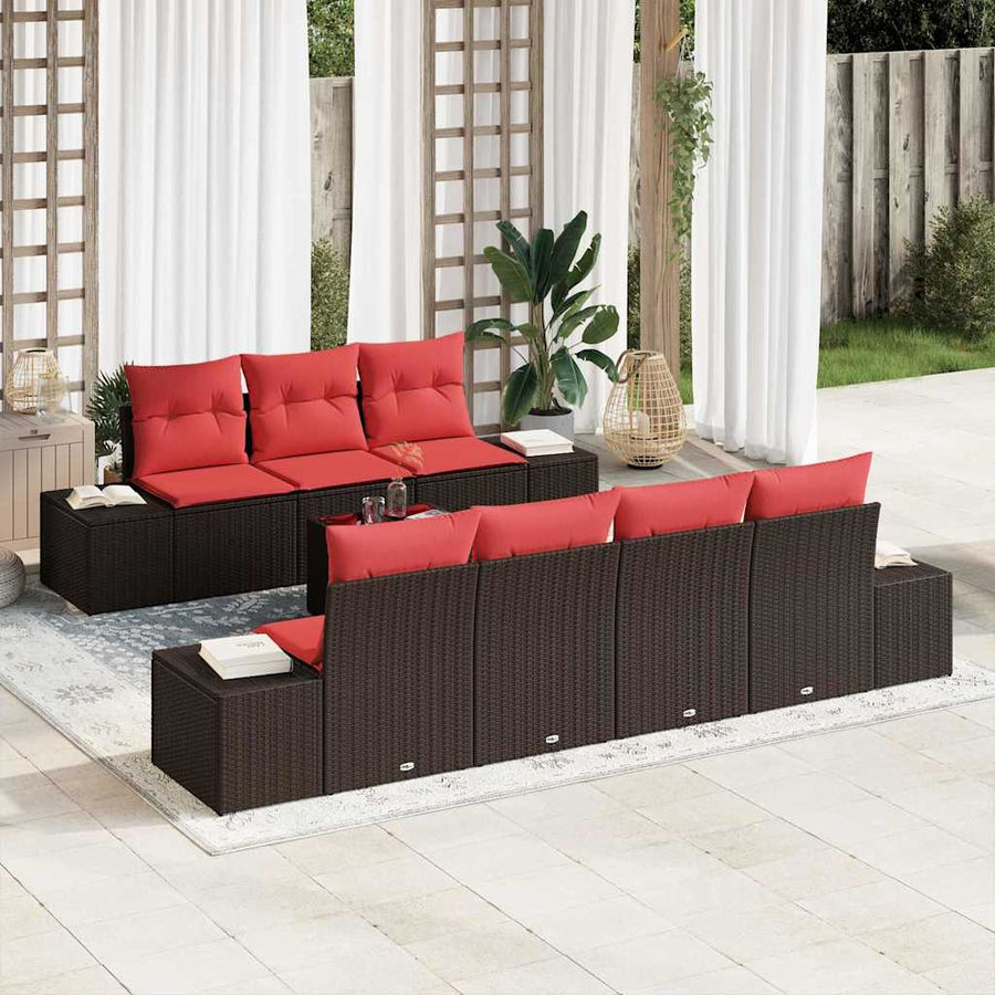 Tuin Sofa Set 8 st Beige en Rood poly rattan