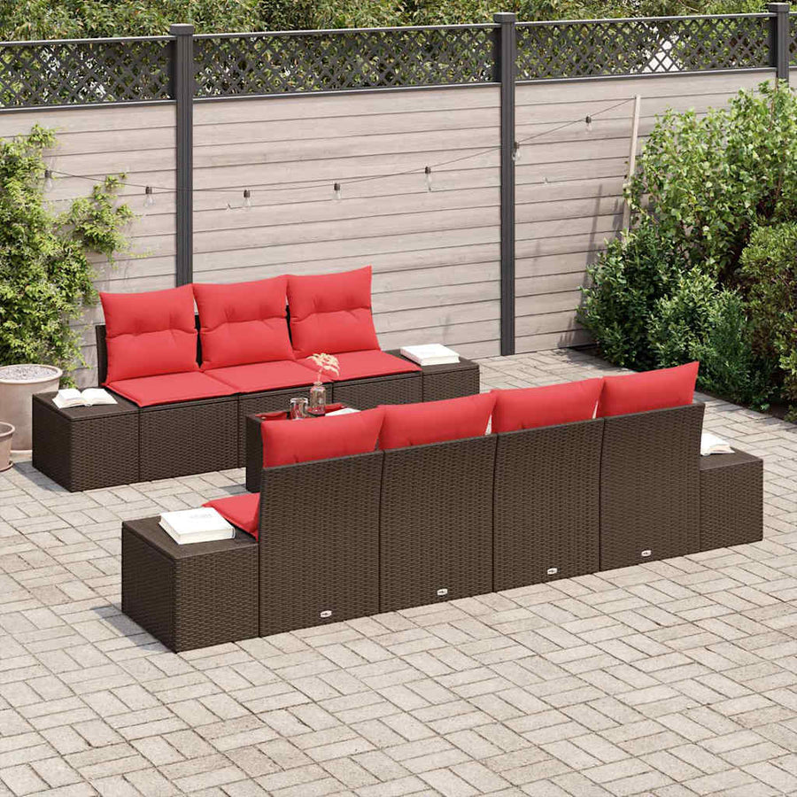Tuin Sofa Set 8 st Beige en Rood poly rattan