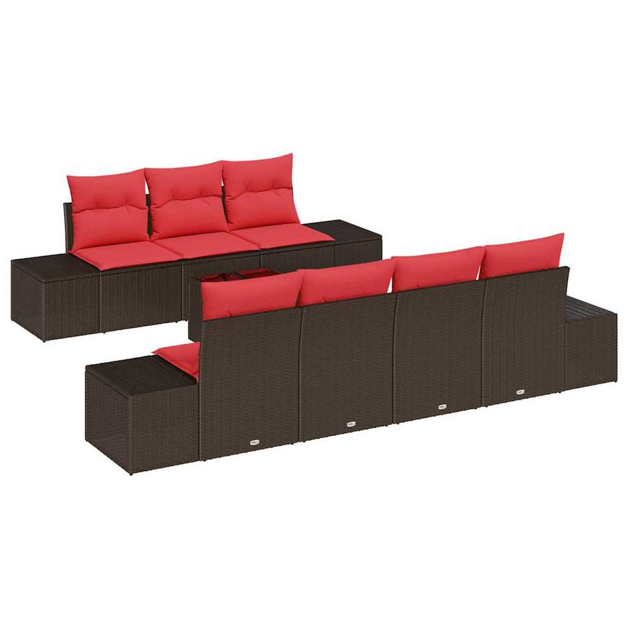 Tuin Sofa Set 8 st Beige en Rood poly rattan