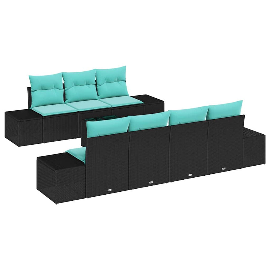 Tuin Sofa Set 8 st Zwart en Turquoise poly rattan