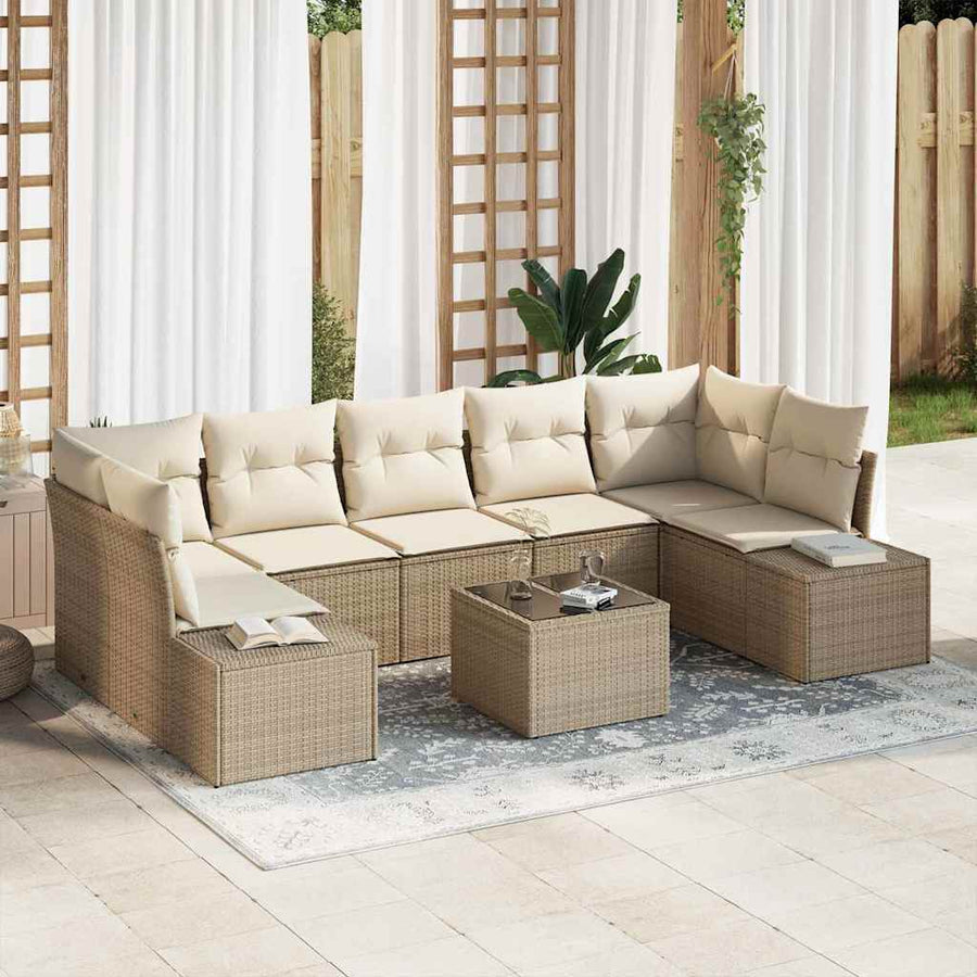 Tuin Sofa Set met kussen 8 pcs Beige en Crème poly rattan