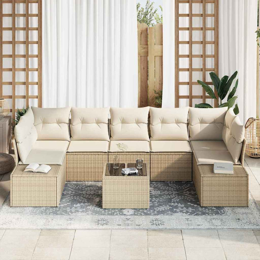 Tuin Sofa Set met kussen 8 pcs Beige en Crème poly rattan