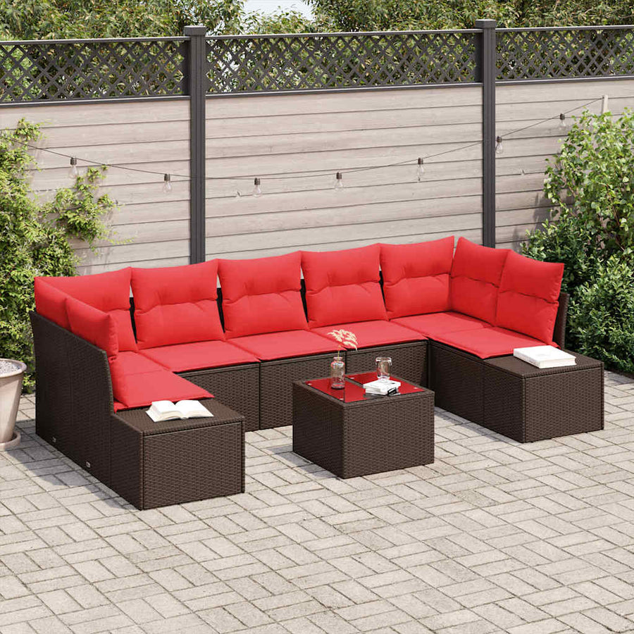 Tuin Sofa Set 8 st Beige en Rood poly rattan