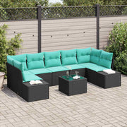 Tuinset poly rattan 8 st zwart turquoise