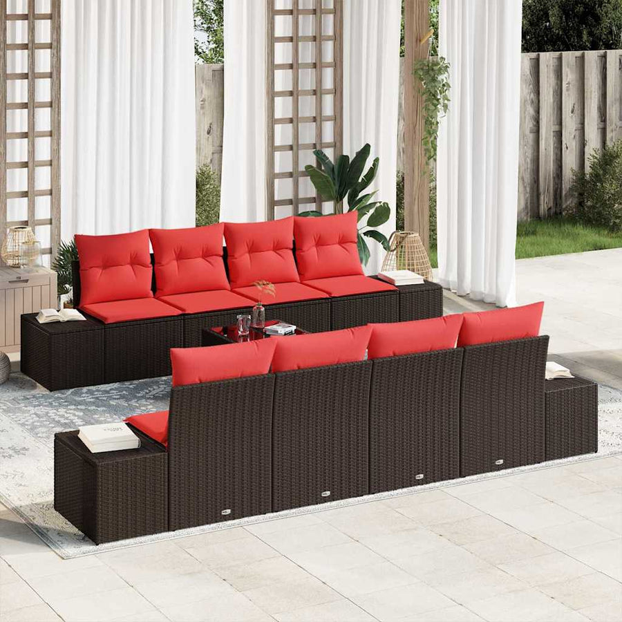 Tuin Sofa Set 9 st Beige en Rood poly rattan