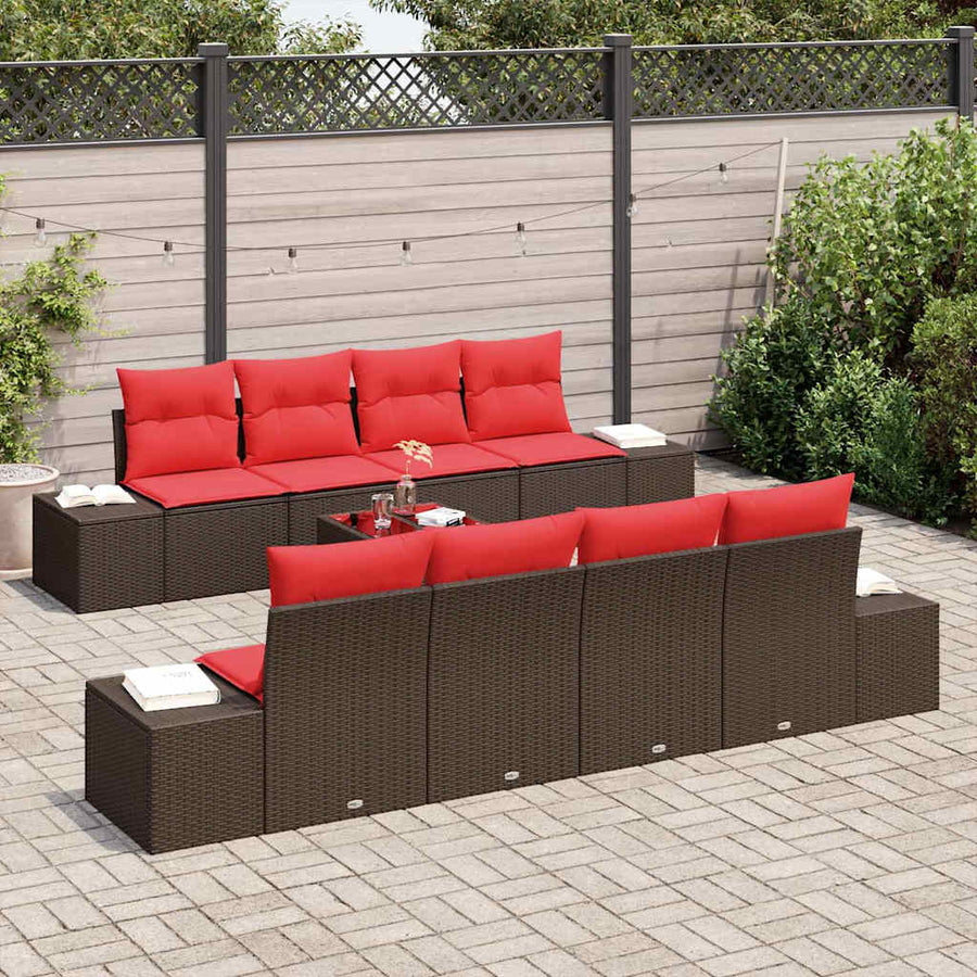 Tuin Sofa Set 9 st Beige en Rood poly rattan