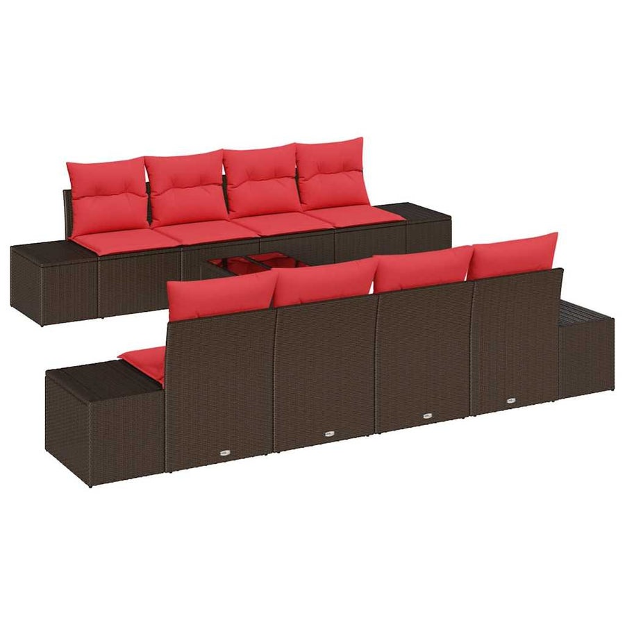 Tuin Sofa Set 9 st Beige en Rood poly rattan