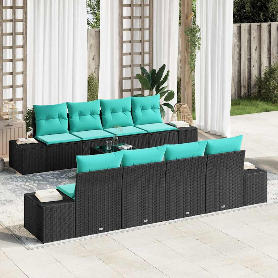 Tuin Sofa Set 9 st Zwart en Turquoise poly rattan