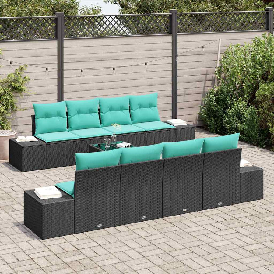 Tuin Sofa Set 9 st Zwart en Turquoise poly rattan