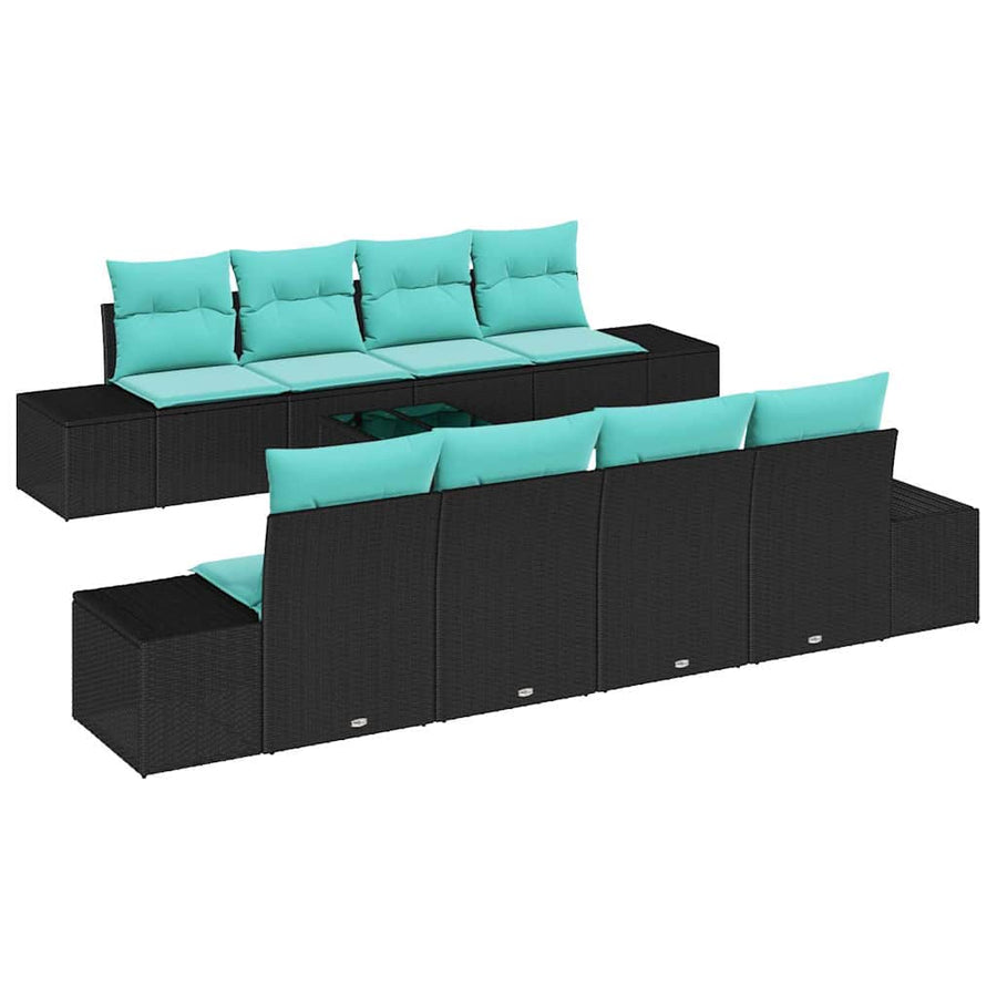 Tuin Sofa Set 9 st Zwart en Turquoise poly rattan