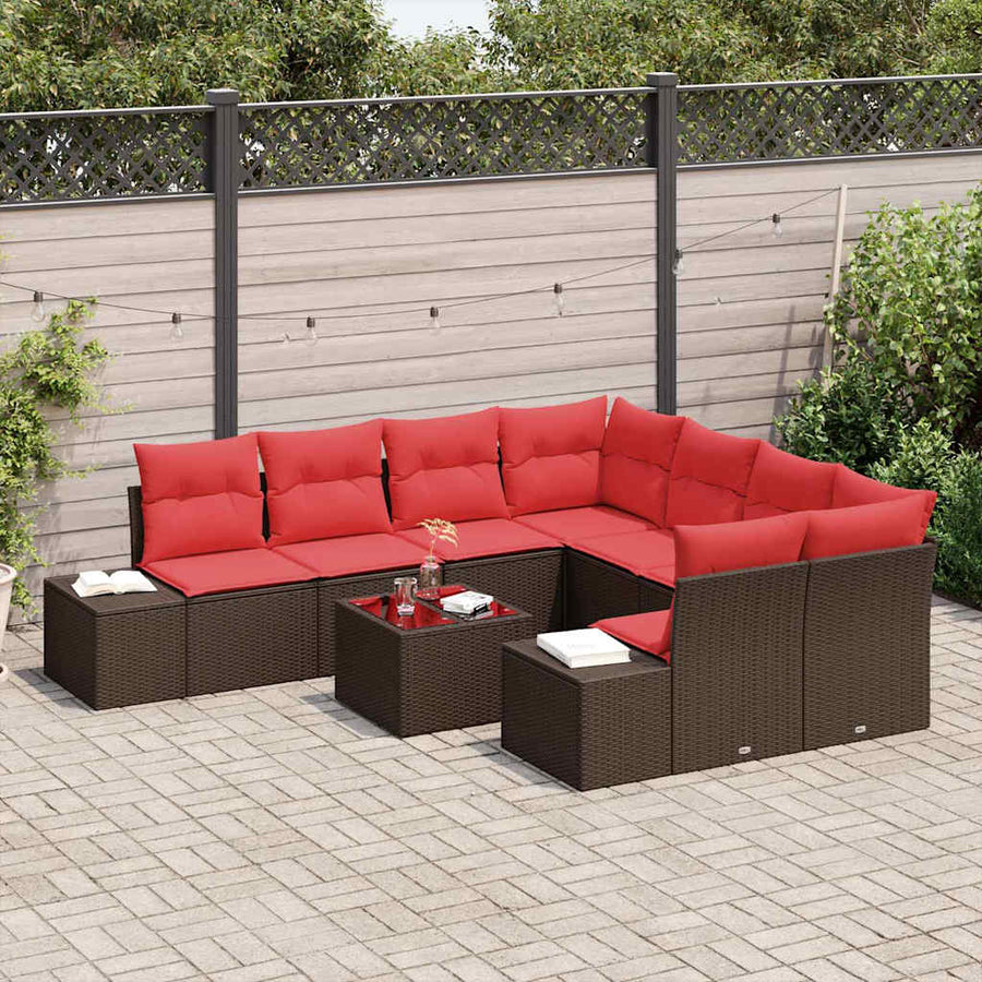 Tuin Sofa Set 9 st Beige en Rood poly rattan