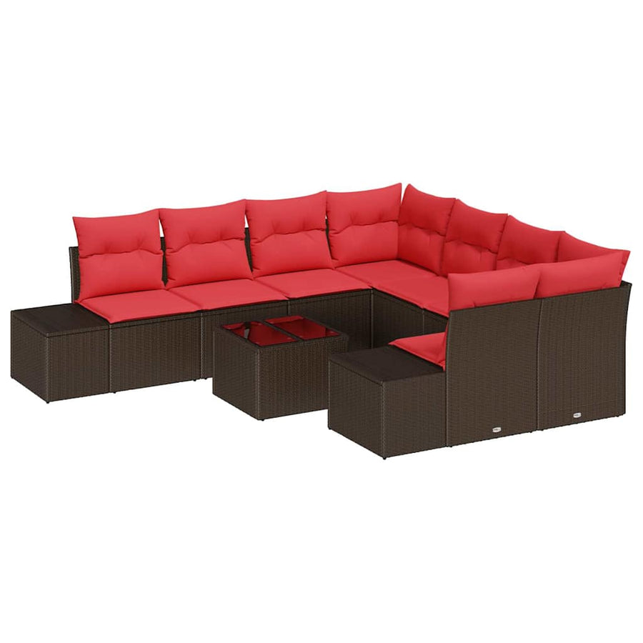 Tuin Sofa Set 9 st Beige en Rood poly rattan