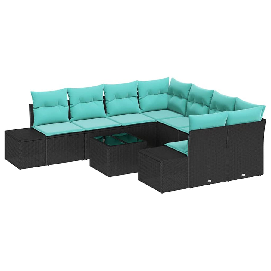 Tuin Sofa Set 9 st Zwart en Turquoise poly rattan