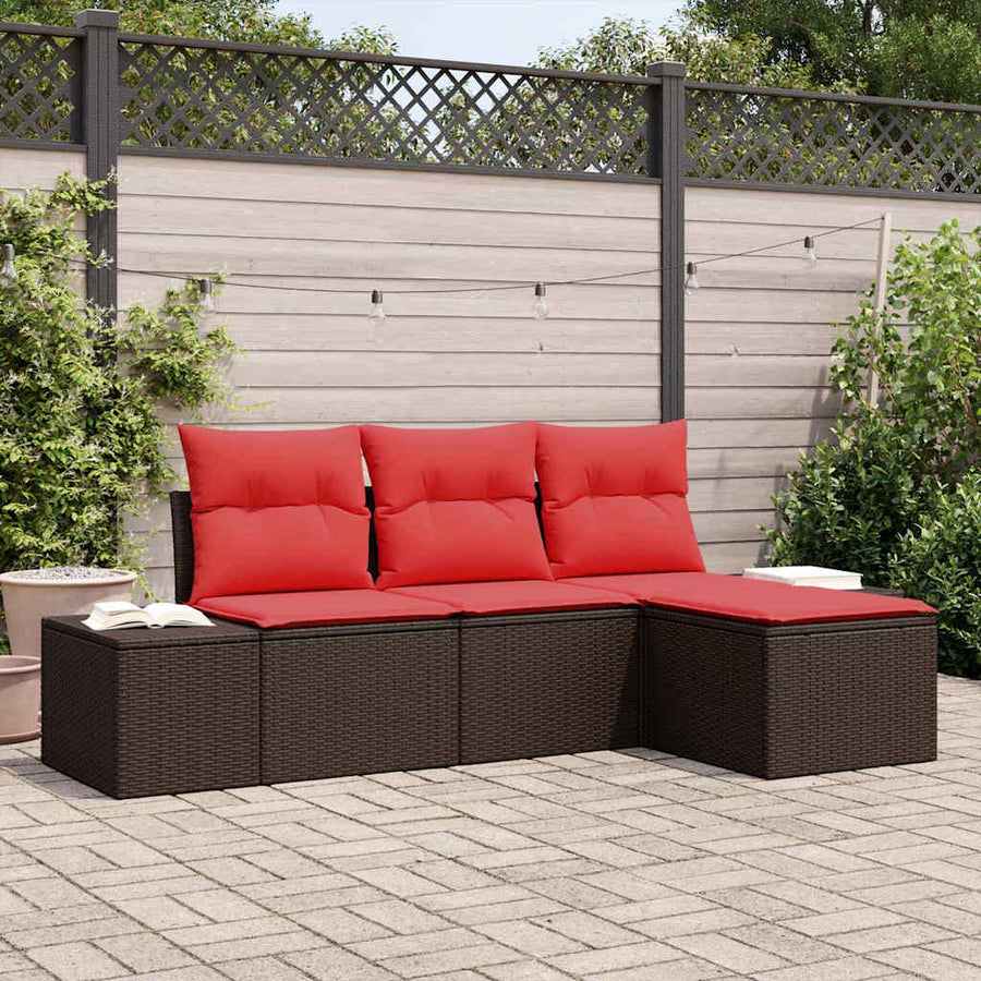 Tuin Sofa Set 4 st Bruin en Rood poly rattan