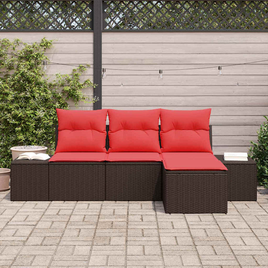 Tuin Sofa Set 4 st Bruin en Rood poly rattan