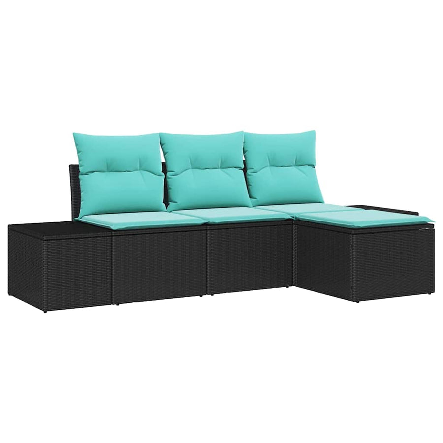 Tuin Sofa Set 4 st Zwart en Turquoise poly rattan